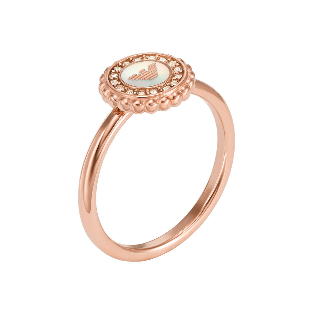 Emporio Armani Rose Gold-Tone Stainless Steel Mother Of Pearl Center Focal Ring EGS3020221