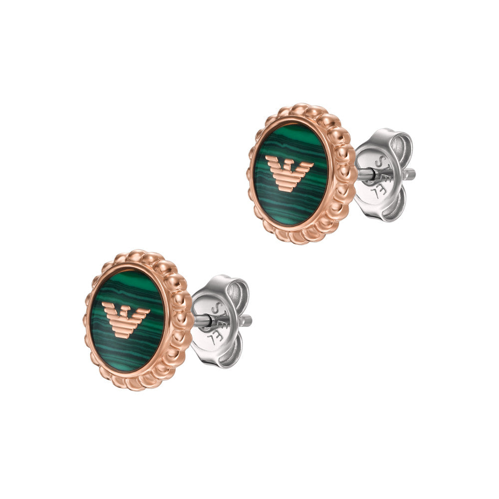 Emporio Armani Rose Gold-Tone Green Malachite Stud Earrings EGS3021221
