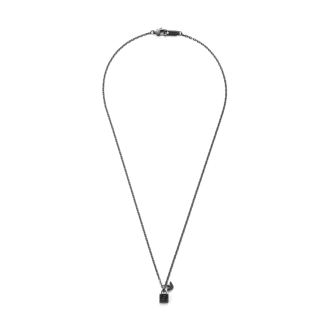 Emporio Armani Gunmetal Stainless Steel Setted with Black Crystals Pendant Necklace EGS3083060