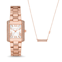 Load image into Gallery viewer, Michael Kors Emery Three-Hand Rose Gold-Tone Watch and Necklace Set MK1074SET

