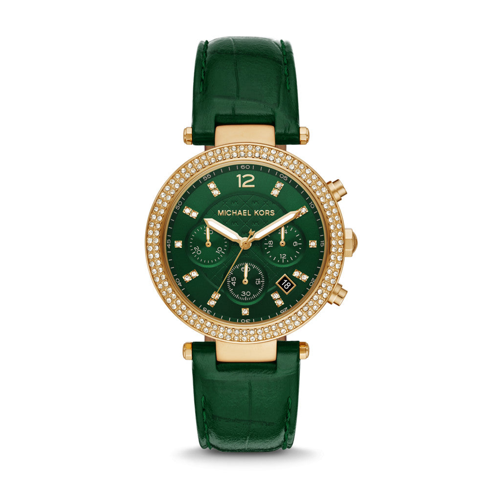 Michael Kors Parker Chronograph Green Leather Watch MK6985