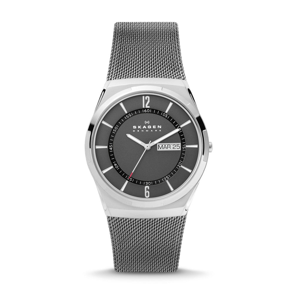 Skagen Melbye Three-Hand Day-Date Charcoal Stainless Steel Mesh Watch SKW6790